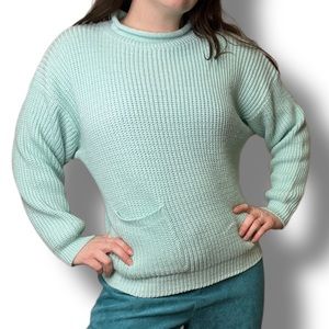 Vintage 1970s Mint Green Sweater With Front Pocket